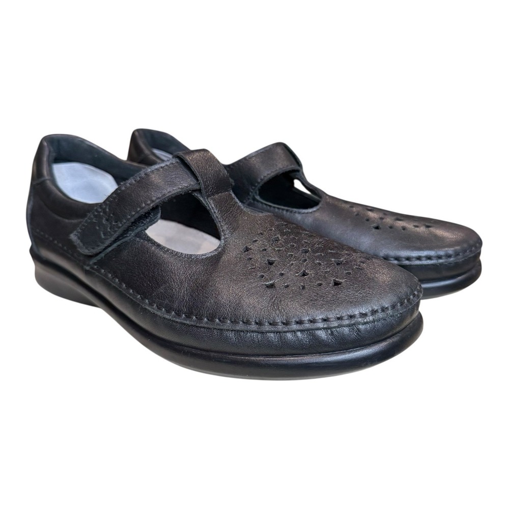 SAS Women's Willow Comfort Shoes Black Leather Moc Mary Janes 9.5W T-Strap